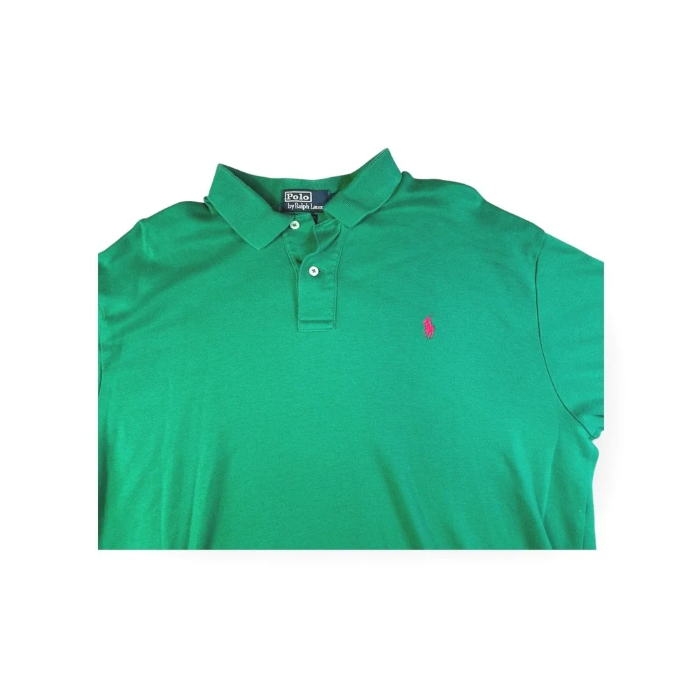 Polo Ralph Lauren‎ Green Short Sleeve Polo Shirt Men's Size L Pink Pony Logo